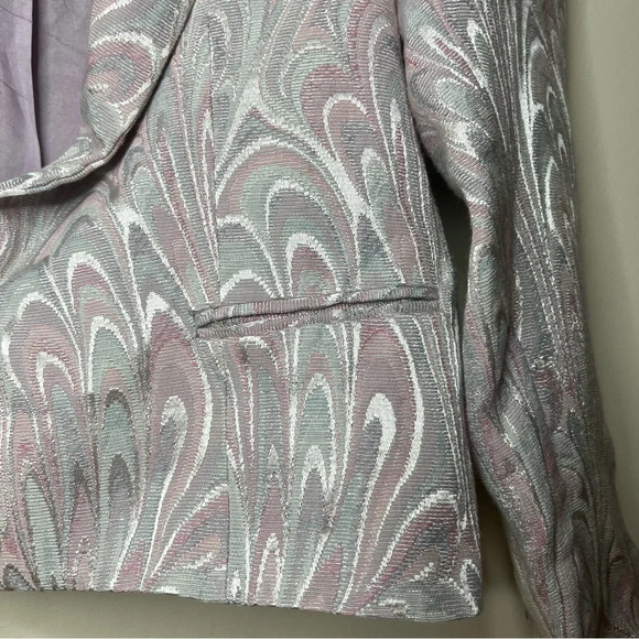 VINTAGE 80s Shoulder Padded Cropped Oil Spill Metallic Pink Blazer - Picture 3 of 7